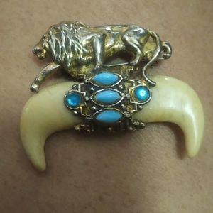 Rare Korda Jungle Book Lion Bone Brooch Vintage